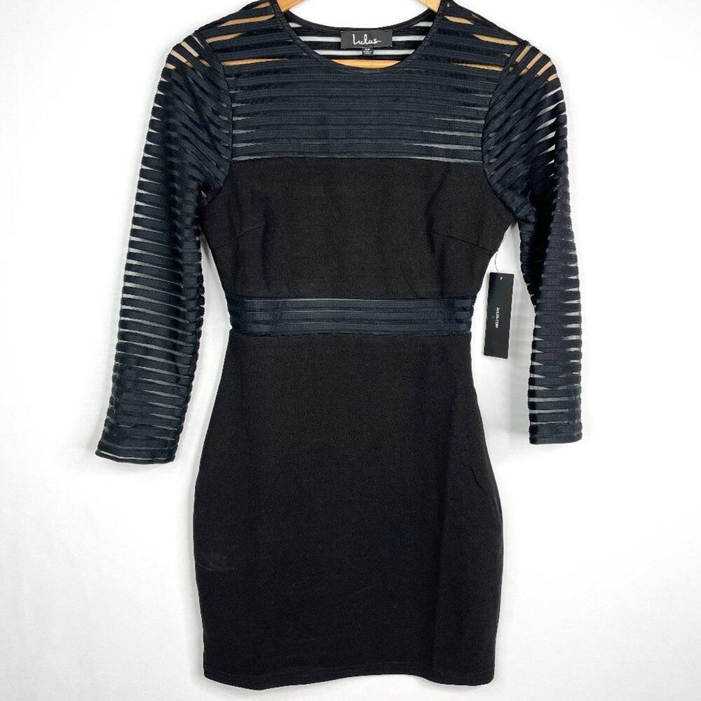 NWT Lulu's Black Sheer Stripe Bodycon Dress XS